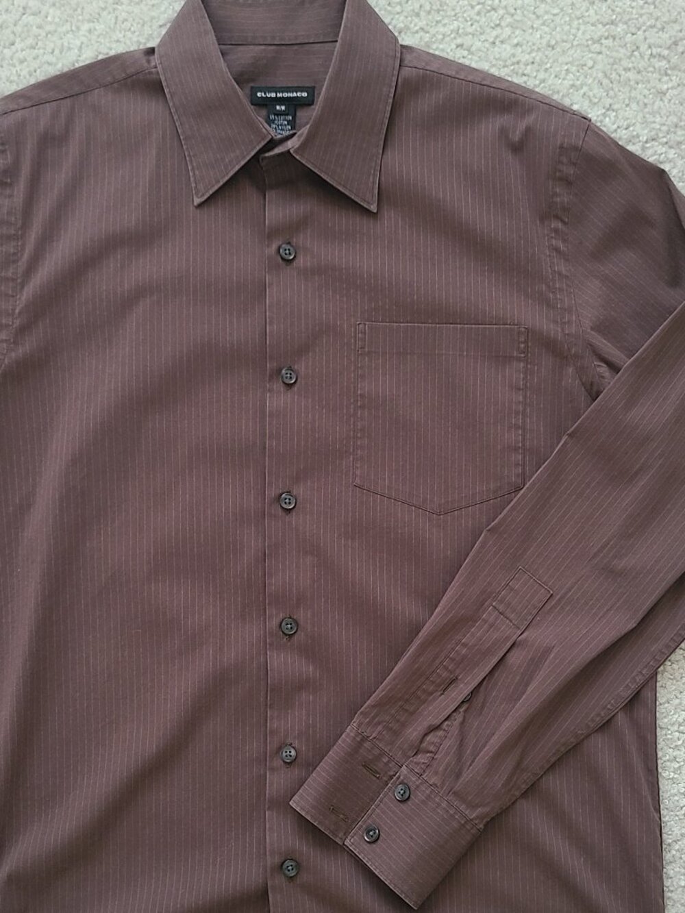 Club Monaco Men's Brown Stretch Cotton-Blend Long-Sleeve Button Up Shirt - Sz M - Picture 3 of 9
